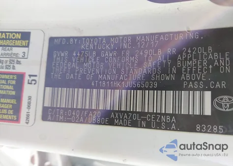 2018 Toyota Camry Le from USA, damaged, VIN 4T1B11HK1JU565039